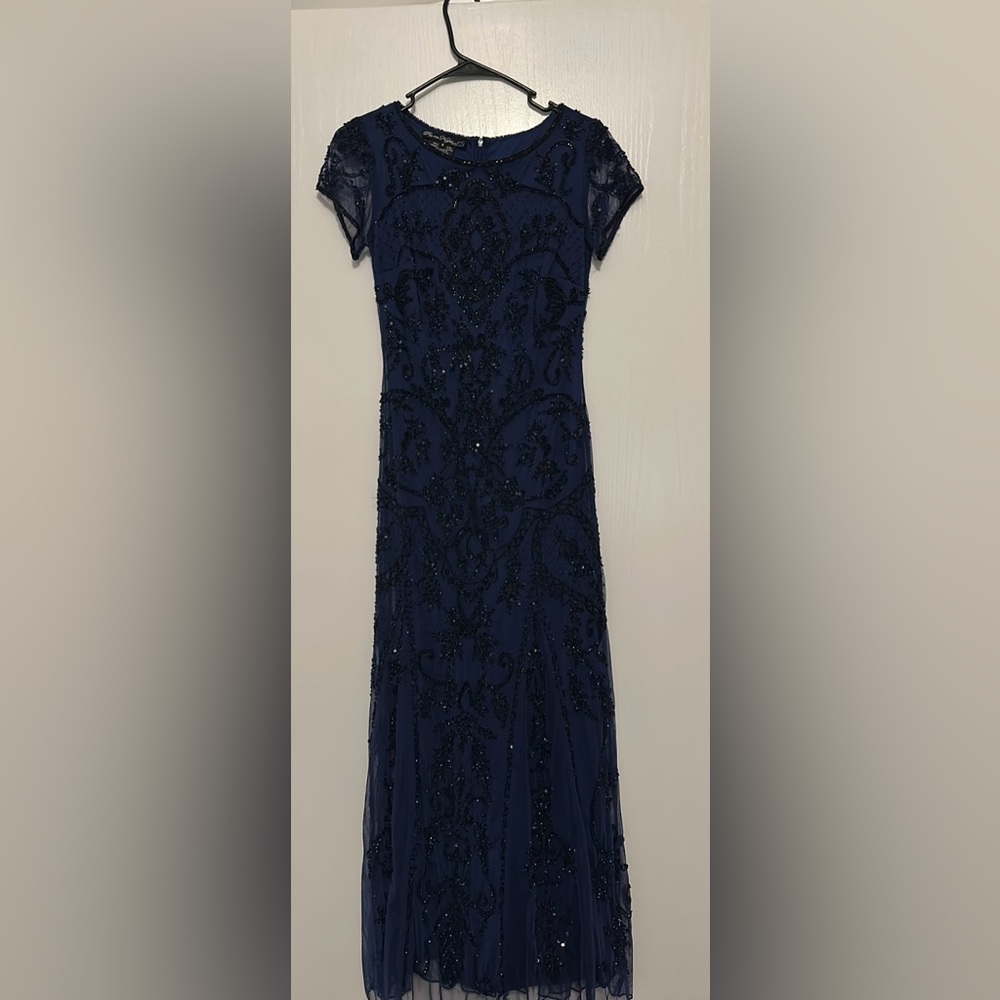 Pisarro Nights Beaded Mesh Midi Cocktail Dress